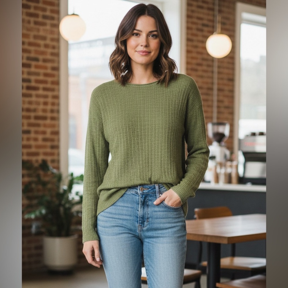 Eileen Fisher Women Organic Linen Cotton Sweater Size XS Green‎ Lagenlook